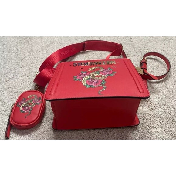 STEVE MADDEN Red Snake LUNAR NEW YEAR Double STRAP Satchel BAG NWT - Picture 4 of 4